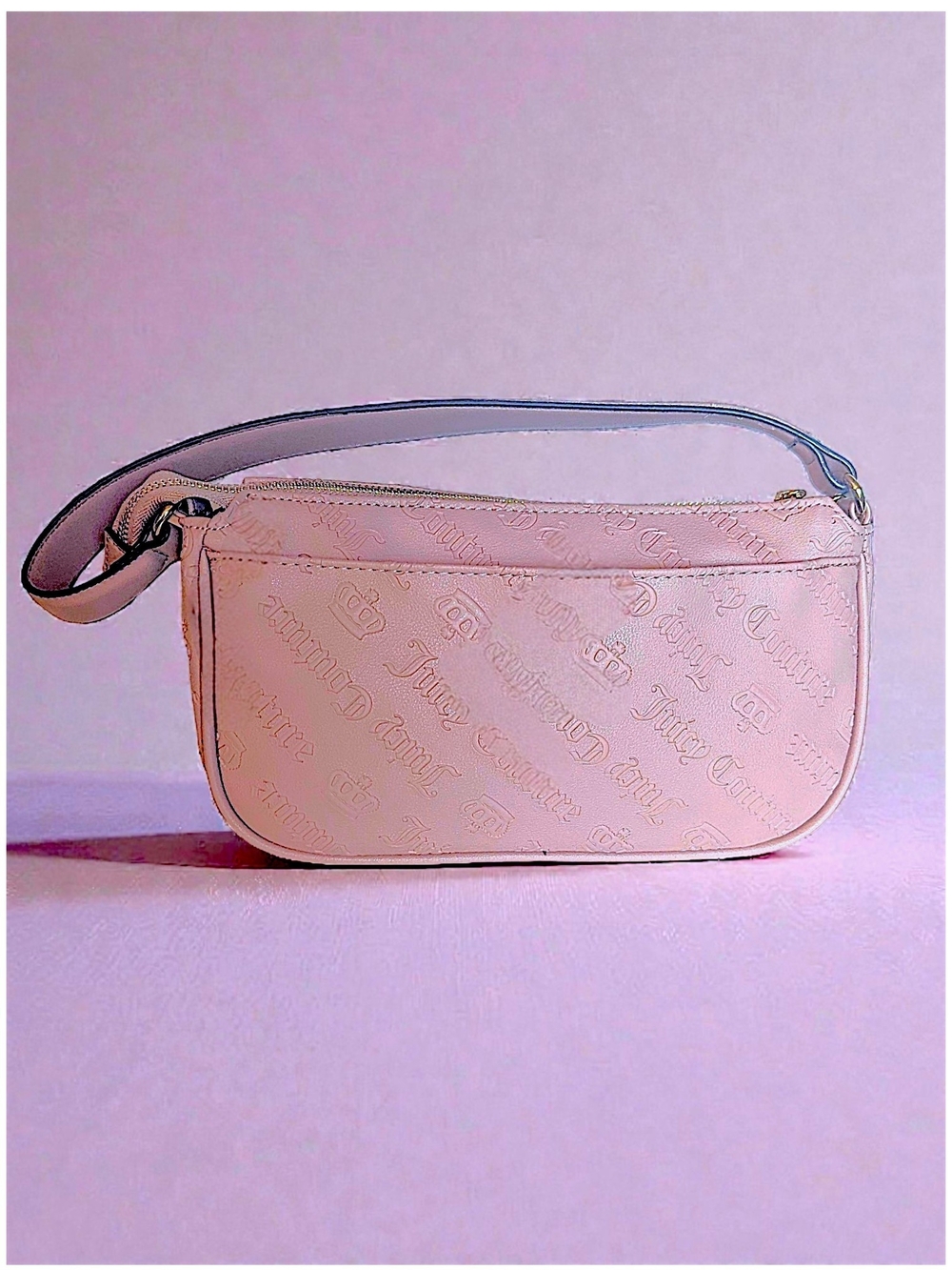 👑 Juicy Couture Pink Embossed Shoulder Bag w/Gold Charms - Picture 13 of 16